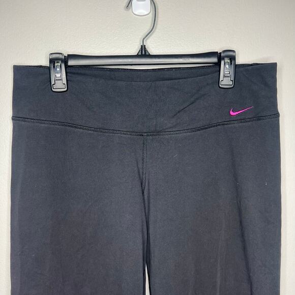 Nike Women's Dri-Fit Wide Leg Athletic Pants Leggings Black Swoosh Logo Sz Large - Picture 2 of 8
